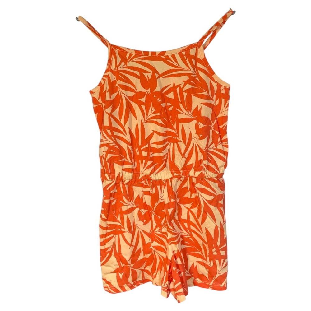 Old Navy Size 8 Girls Orange Leaf Print Kids Romper